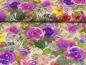 Preview: Patchworkstoff Clothworks Flowershop Rosen in lila und bunte Blumen Detailansicht